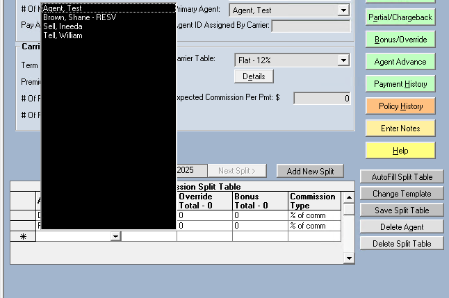 Split Table Example