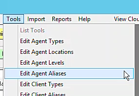 Agent Alias Tools Menu