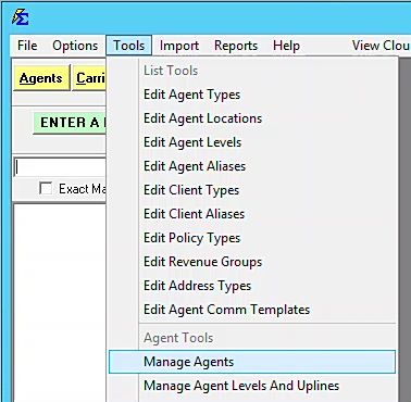 Manage Agents Menu
