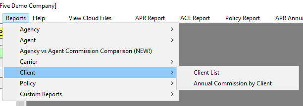 Annual Commission by Client Selection