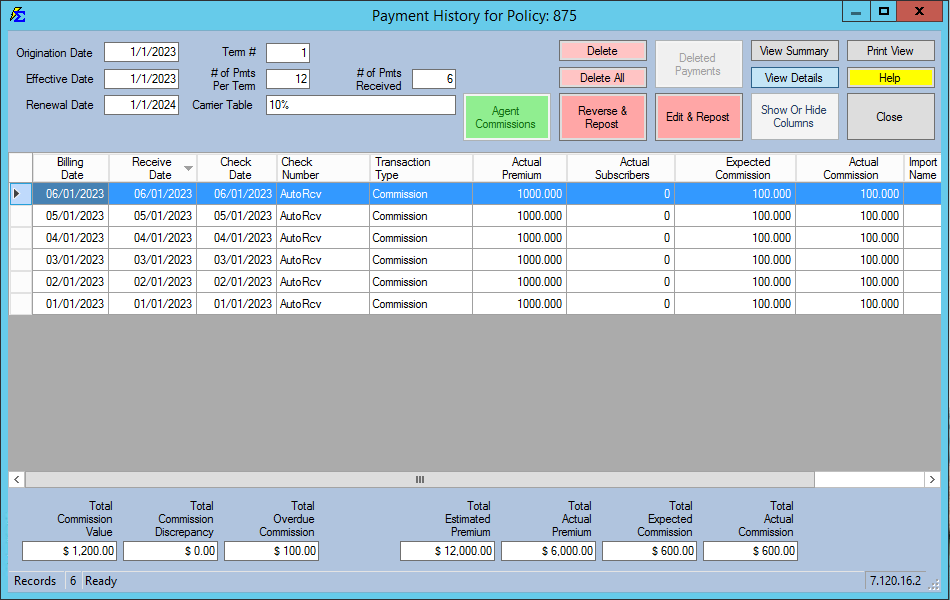 Payment History View