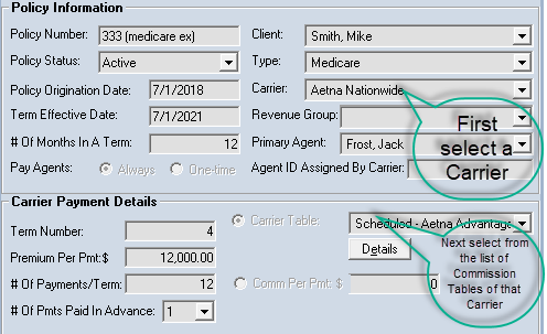 Carrier Table Creation Interface