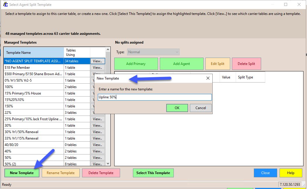 New Template Button and Naming Dialog