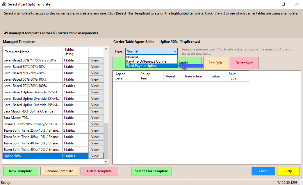 Selecting Fixed Payout Upline Type