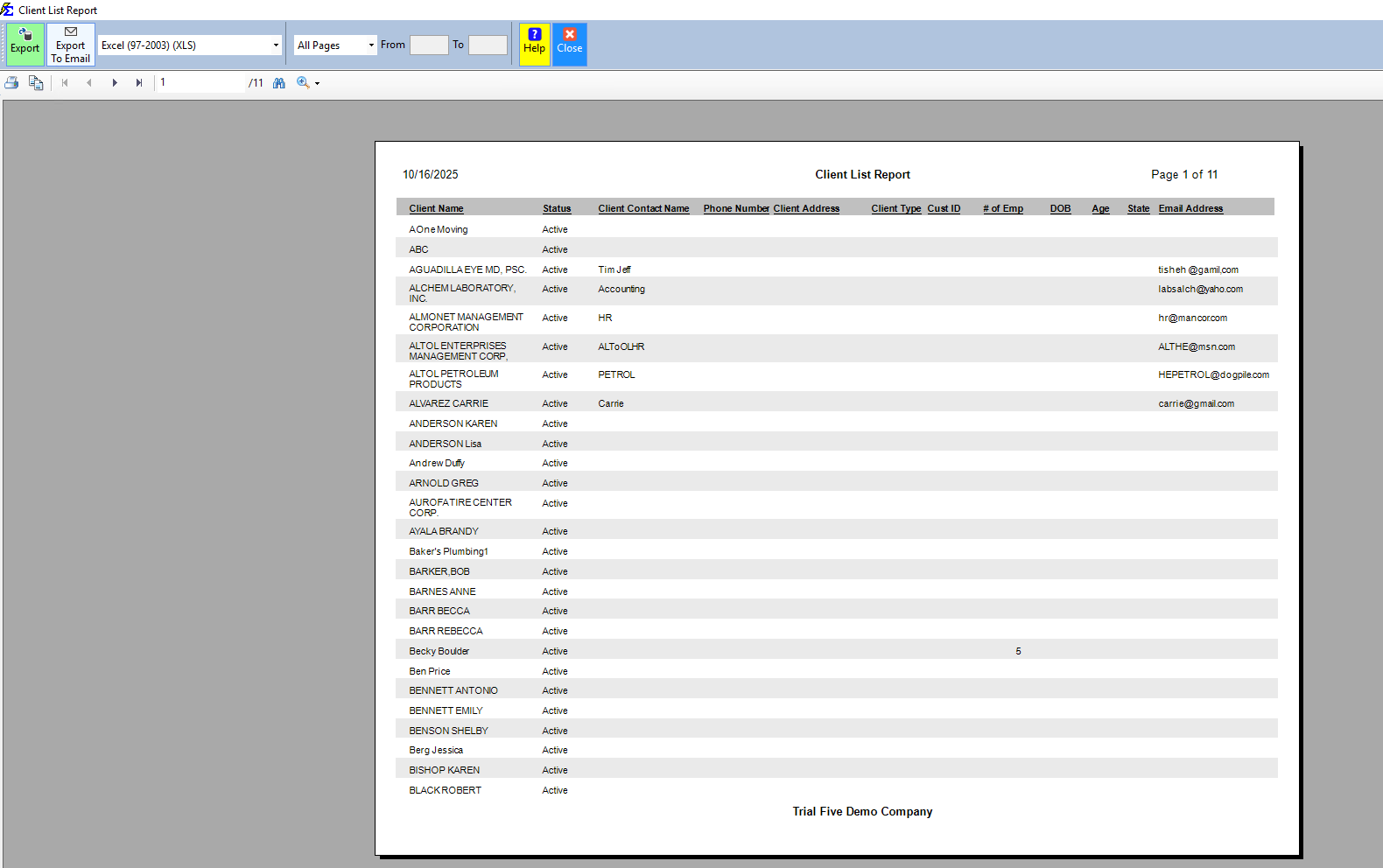 Client List Results Preview