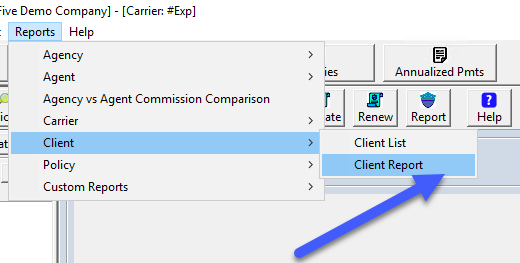 Client Report Selection
