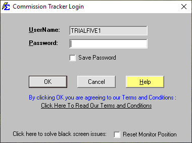 Commission Tracker Login Screen