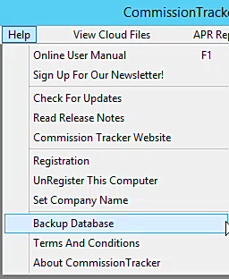 Database Backup Menu Option