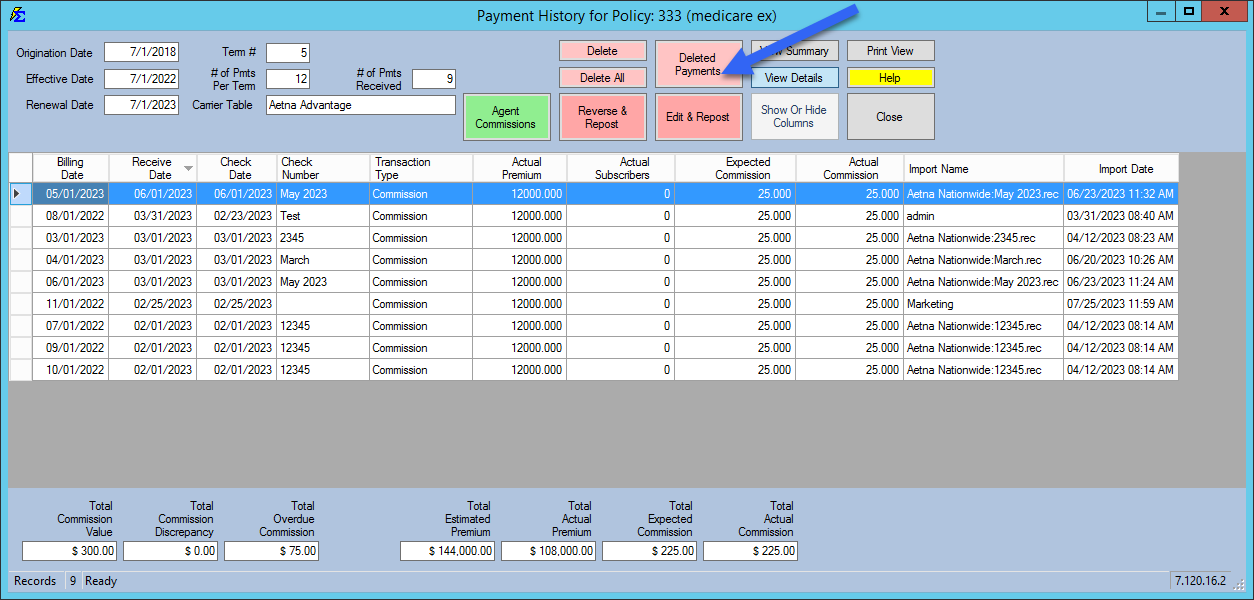 Deleted Payments Button Indicator