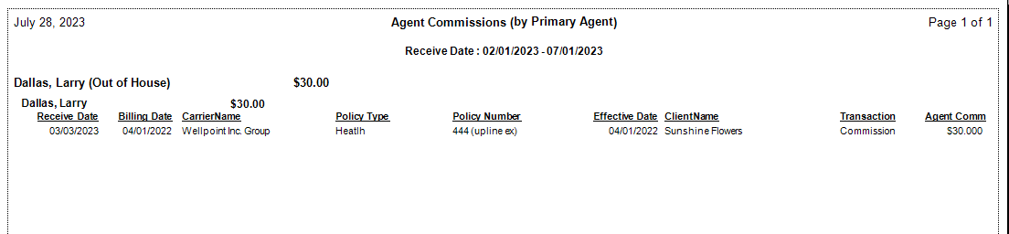 Detail Report by Primary Agent Sample