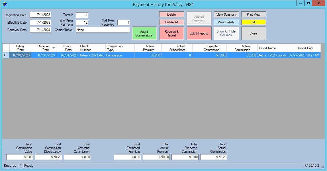 Final Policy and Payment Verification