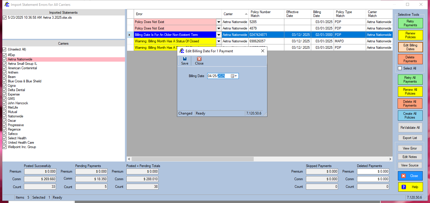 Edit Billing Date Dialog Box