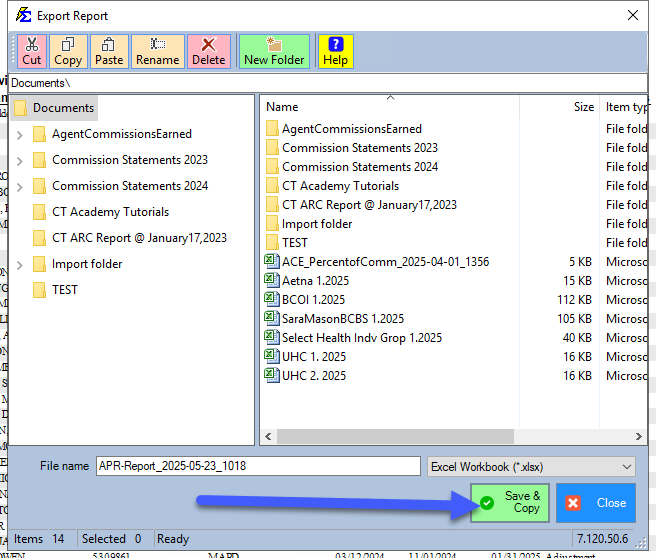 Export Dialog with Save and Copy