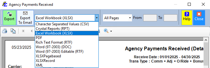 Email and Export Selection Interface