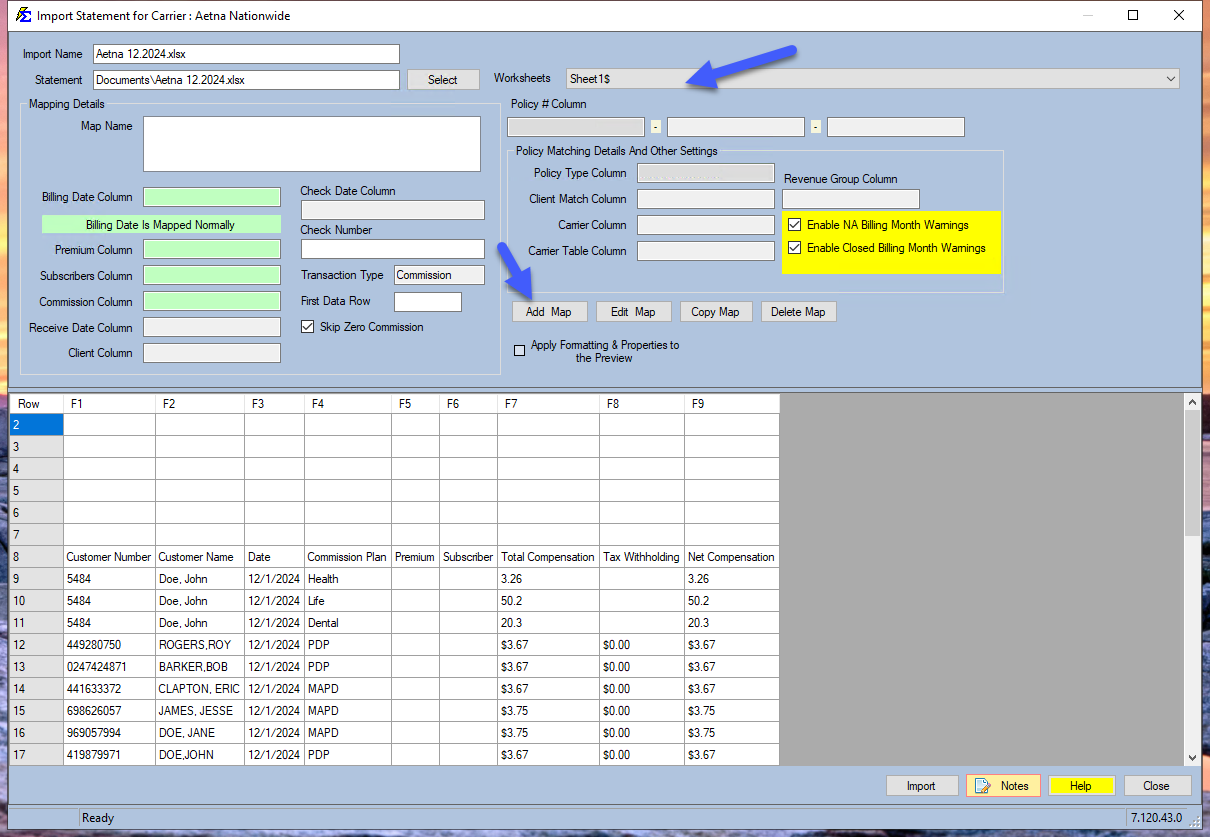 Mapping Interface and Row Highlighting