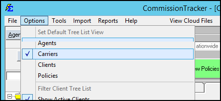 Options Menu Default View