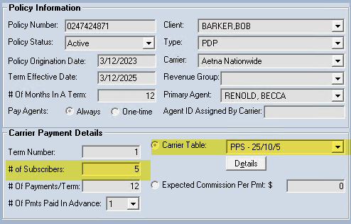 Policy Subscriber Field