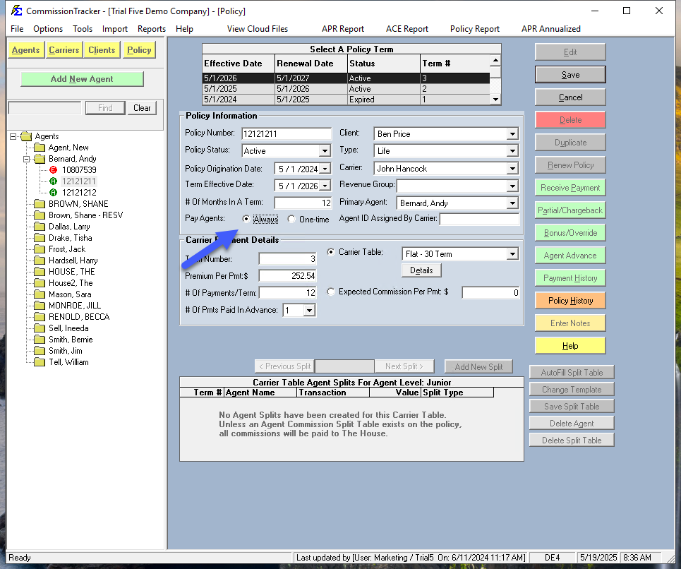 Pay Agents Always Setting