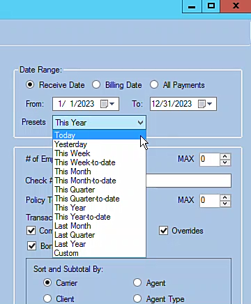 Preset Date Range Selection