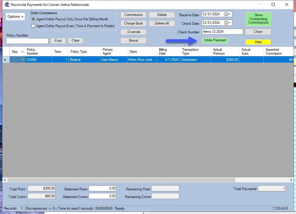Write Payments Button
