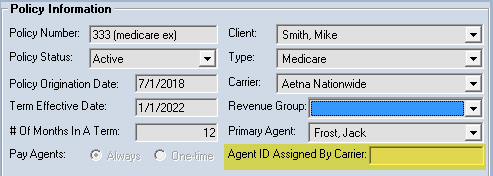 Agent ID Assigned By Carrier Field
