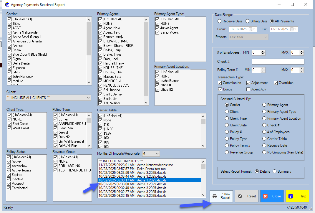 Agency Payments Received Detail View
