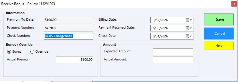 Bonus Override Form
