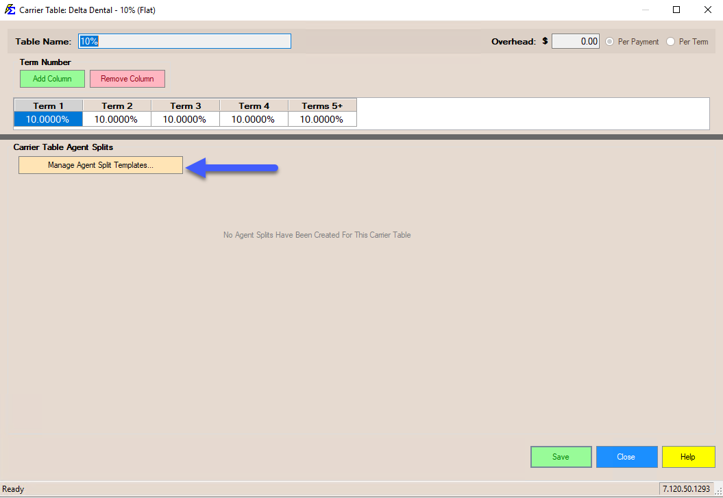 Manage Agent Split Templates Button