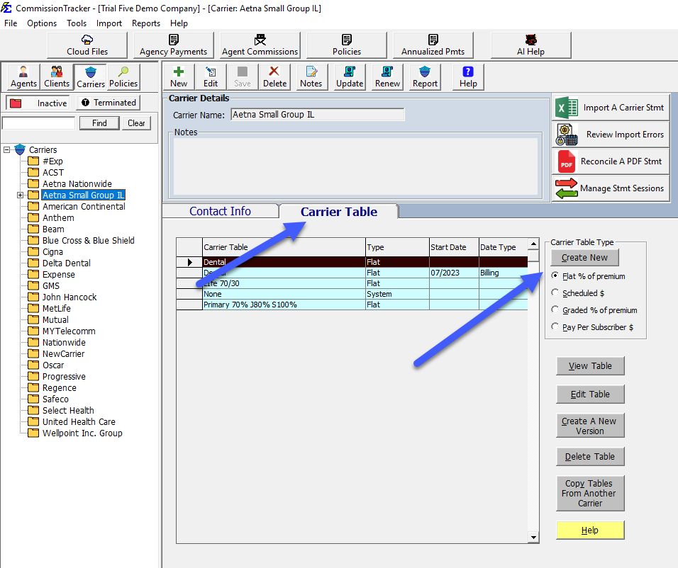 Create New Carrier Table
