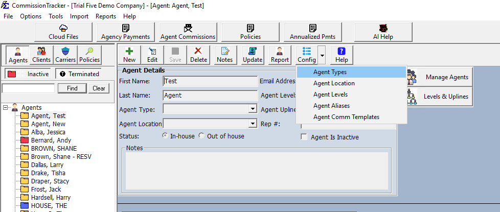 Config button on Agent screen