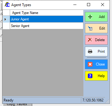 Edit Agent Types Screen
