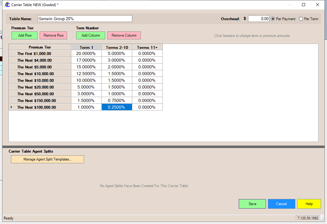 Graded Carrier Table Grid Example