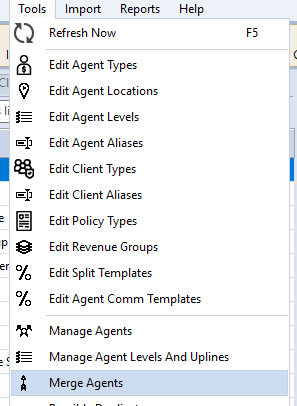 Merge Agents in the Tools menu