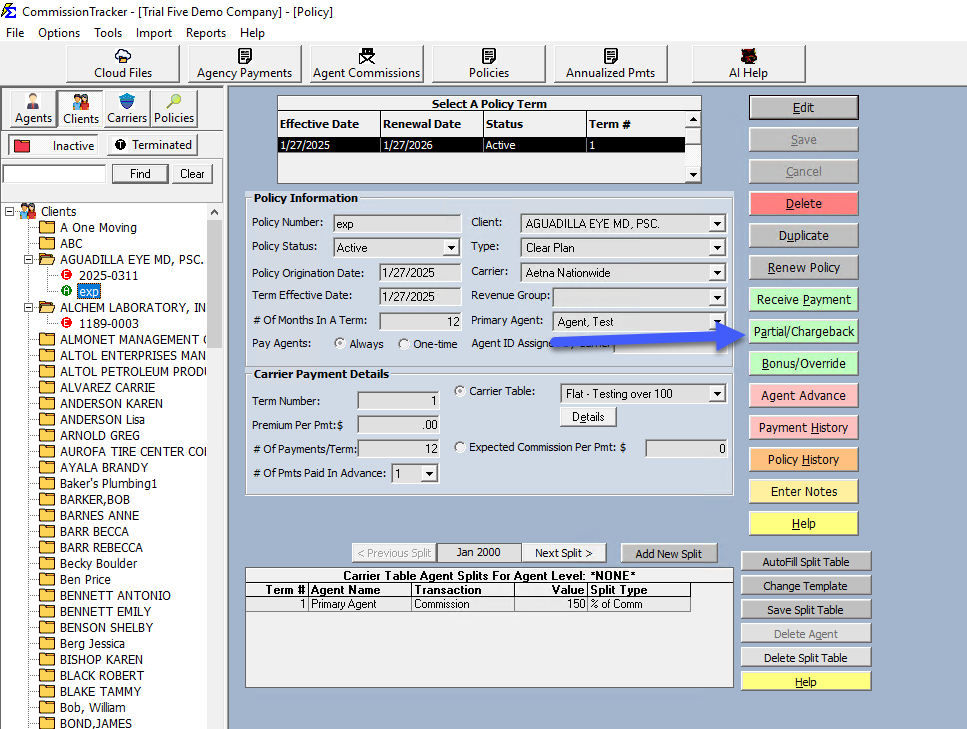 Partial Payment and Chargeback Entry Interface