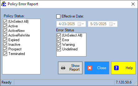 Policy Error Report Setup