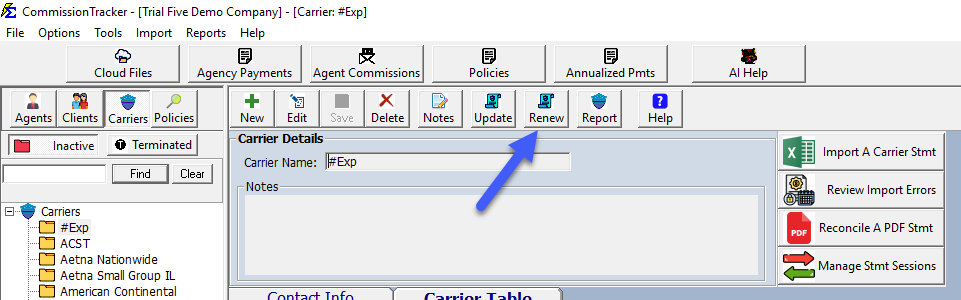 Renew Policies by Carrier