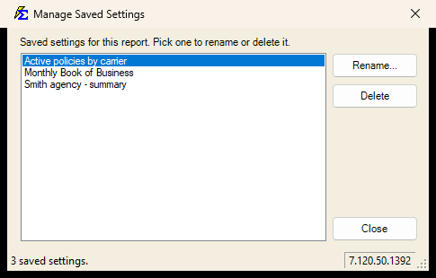 Manage Saved Settings