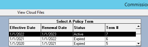 Policy Term Number List Interface