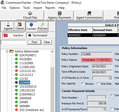 Terminated Policies Interface