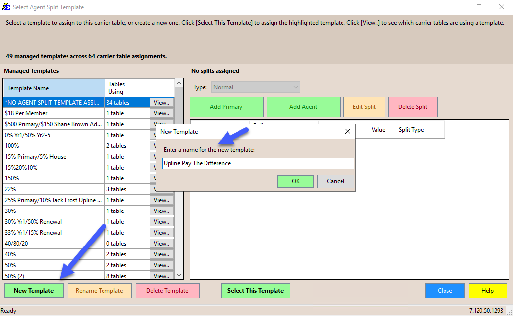 New Template Button and Naming Dialog