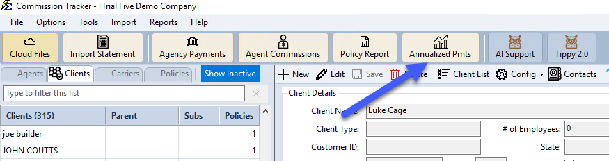 Annualized Pmts button on the main toolbar