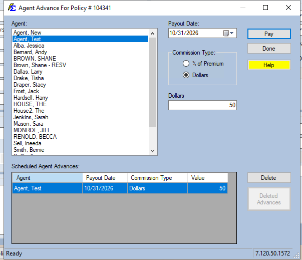 Agent Advance Example Entry