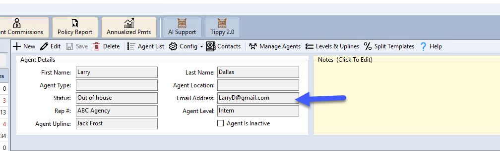 Agent Email Entry