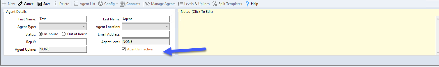 Agent Is Inactive checkbox
