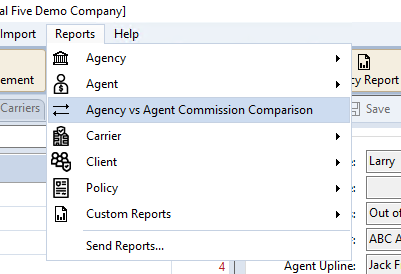 Agency vs Agent Commission Comparison in the Reports menu