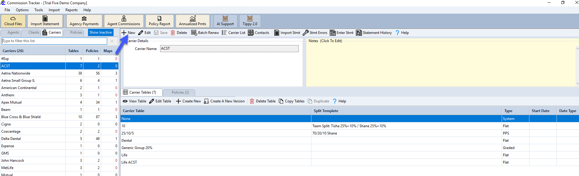 Create New Carrier Interface