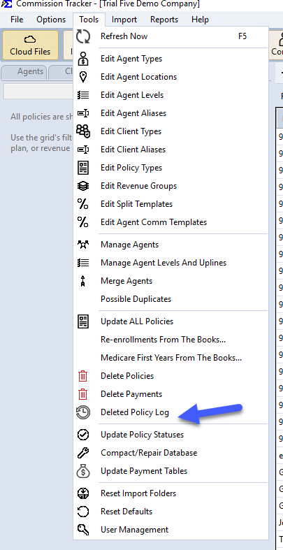 Accessing the Deleted Policy Log