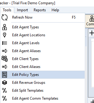 Accessing Edit Policy Types via Tools