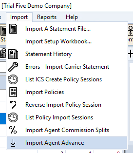 Import Agent Advance in the Import menu
