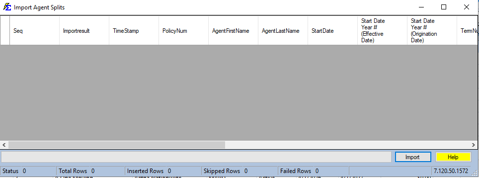 Import Agent Splits grid showing the required column order